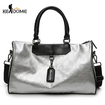 Silver Sports Bag Lady Luggage Bag in Travel Bags with Tag Duffel Gym Bag Leather Women Yoga Fitness sac de sport Big XA806WD 2