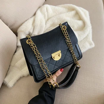 

Chain Ladies' Crossbody Messenger Bag Solid Color PU Leather Shoulder Bags for Women New Small Female Travel Handbags Flap Bag