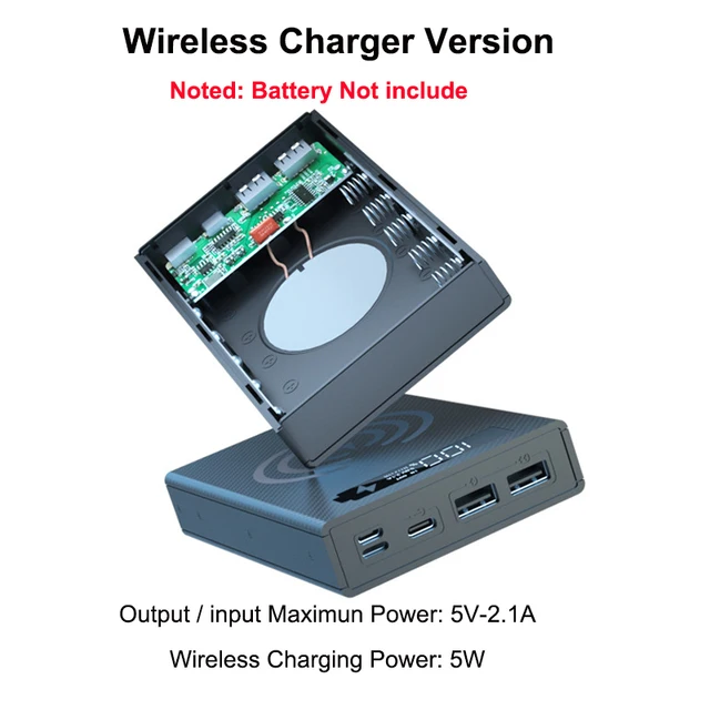 Welding Free 5*18650 Battery Storage Box PD QC3.0 USB 10W Fast Wireless Charging Power Bank Case 18650 Battery Holder Box Wireless Black