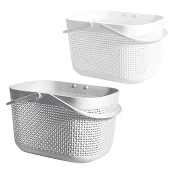 

2Pcs Portable Bath Basket Bathing Shower Shampoo Laundry Storage Basket Plastic Kitchen Egg Storage Basket With Handle