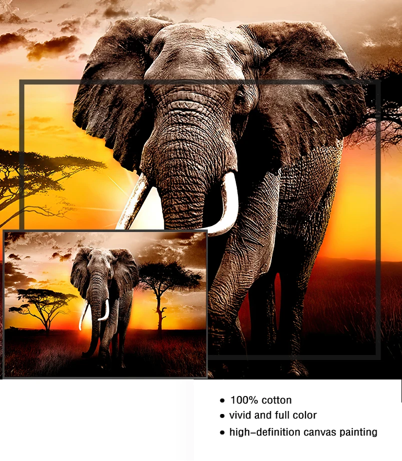 Leinwand Bilder Wohnkultur 1 Stück Walking Elephant Sunset Afrika Grünland  Landschaft Malerei Drucke Poster Wohnzimmer Wand Kunst - AliExpress