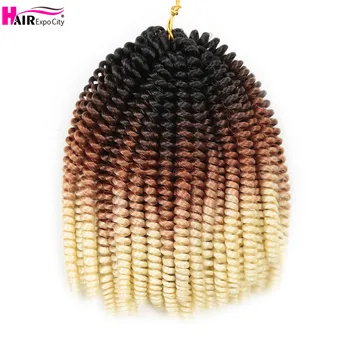 8Inch Spring Twist Crochet Hair Synthetic Twist Braids Hair Ombre Braiding Hair Extensions Afro Fluffy 30Roots Hair Expo City 1