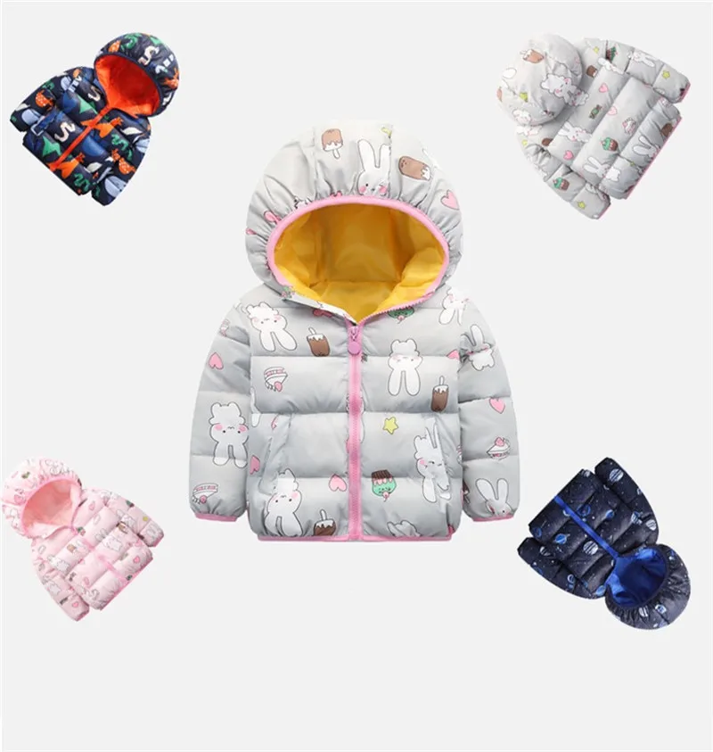 Зимнее пальто для маленьких мальчиков и девочек; милая детская верхняя одежда с капюшоном и рисунком; теплое пальто для малышей; утепленная куртка; повседневные парки