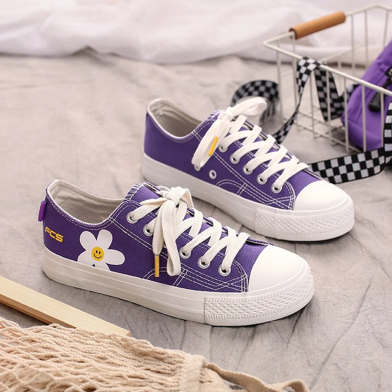 

Women Canvas Shoes Women Casual Flats Flower Lace-up Fashion Ladies Spring/Autumn Shoes Designer White Sneakers Tenis Feminino