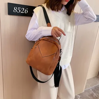 

Solid Color PU Leather Backpacks For Women 2020 Fashion Female Small Backpack Lady Back Pack For School Teenagers Girls