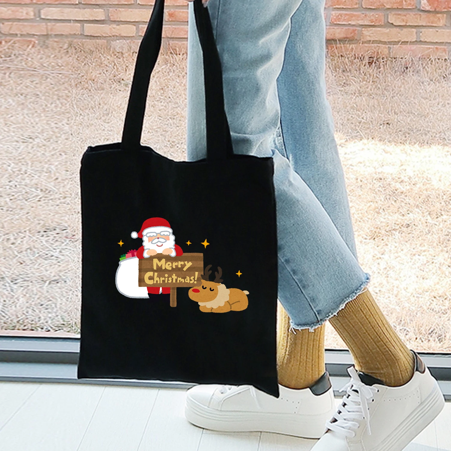 Рождественская мультяшная Графическая печатная Рождественская сумка-тоут, Эко сумка для покупок, уличные холщовые сумки через плечо, сумки Kawaii Western