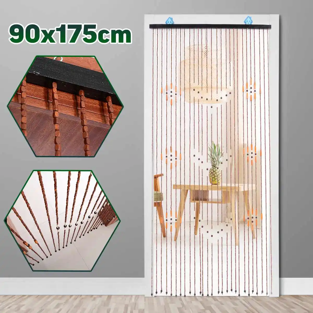 90x175cm 27 Line Wooden Beads Curtain Handmade Fly Screen 27 Wave Wooden Door Blinds For Porch Bedroom Living Room Divider Decor