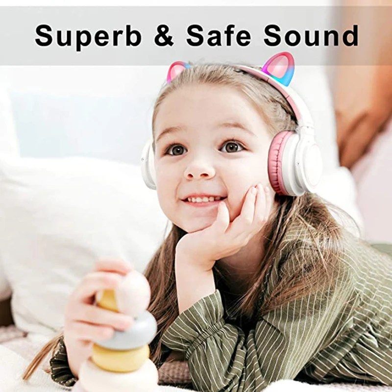 Kids Cute Cat Bluetooth 5 0 Headphones LED light Cat Ears Wireless Headphone TF Headset Hifi Stereo For Girl kid Phone Pc