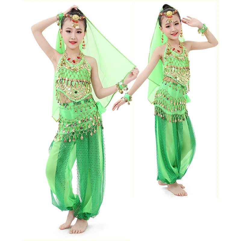 8 цветов детский набор костюма для танца живота Восточные Танцевальные Костюмы Девушки Египетский Болливуд индийский танец живота одежда