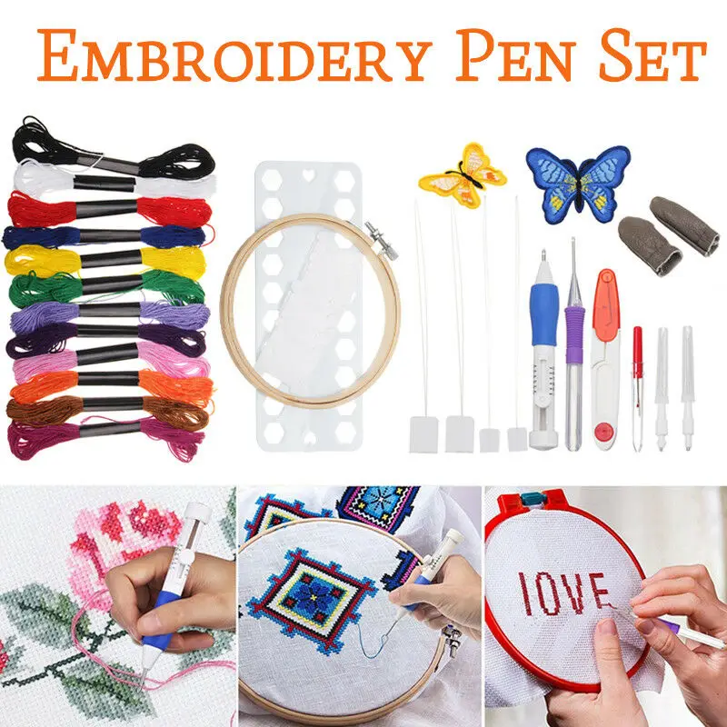 

DIY Sewing Tools Kit Magic Embroidery Pen Punch Needle Set with 12 Color Threads PAK55