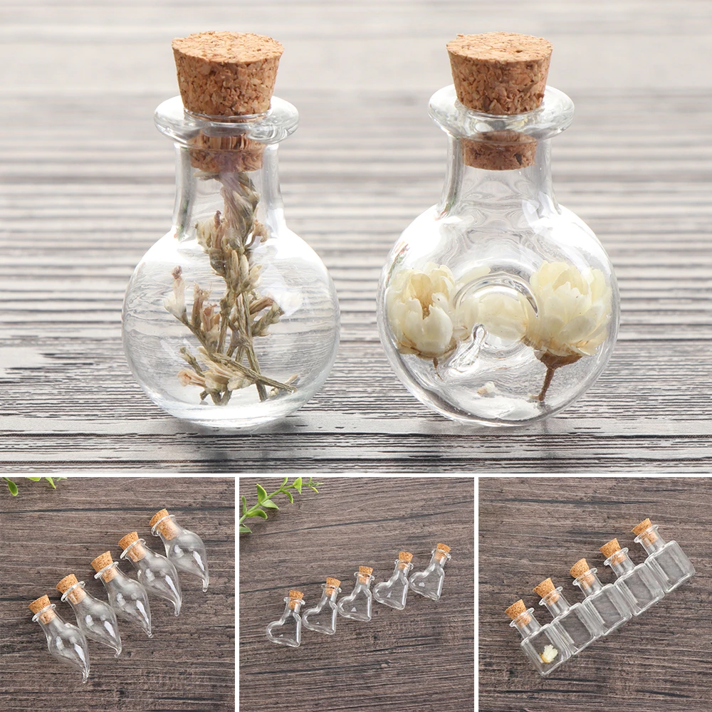 5Pcs Mini Glass Wishing Bottle Cork Stopper Empty Sample Jars DIY Pendants Storage Vial Wedding Home