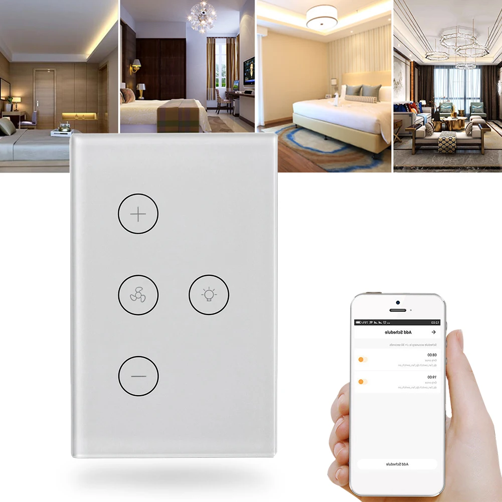 

Durable Portable Home Voice Control US Plug WIFI Smart Panel Ceiling Fan Touching Multifunction Light Switch Timer APP Remote