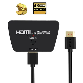 

3 Port HDMI Switcher 4K@60Hz HDMI2.0 3D HDCP2.2 HDR for TV 4K Fire Stick HDTV PS4 Game Consoles PC and More
