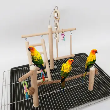 

Bird Cage Stand Play Gym Perch Playground Wood Parrot Climbing Ladder Chewing Chain Swing Toy for Love Bird Budgies Pet Supplies