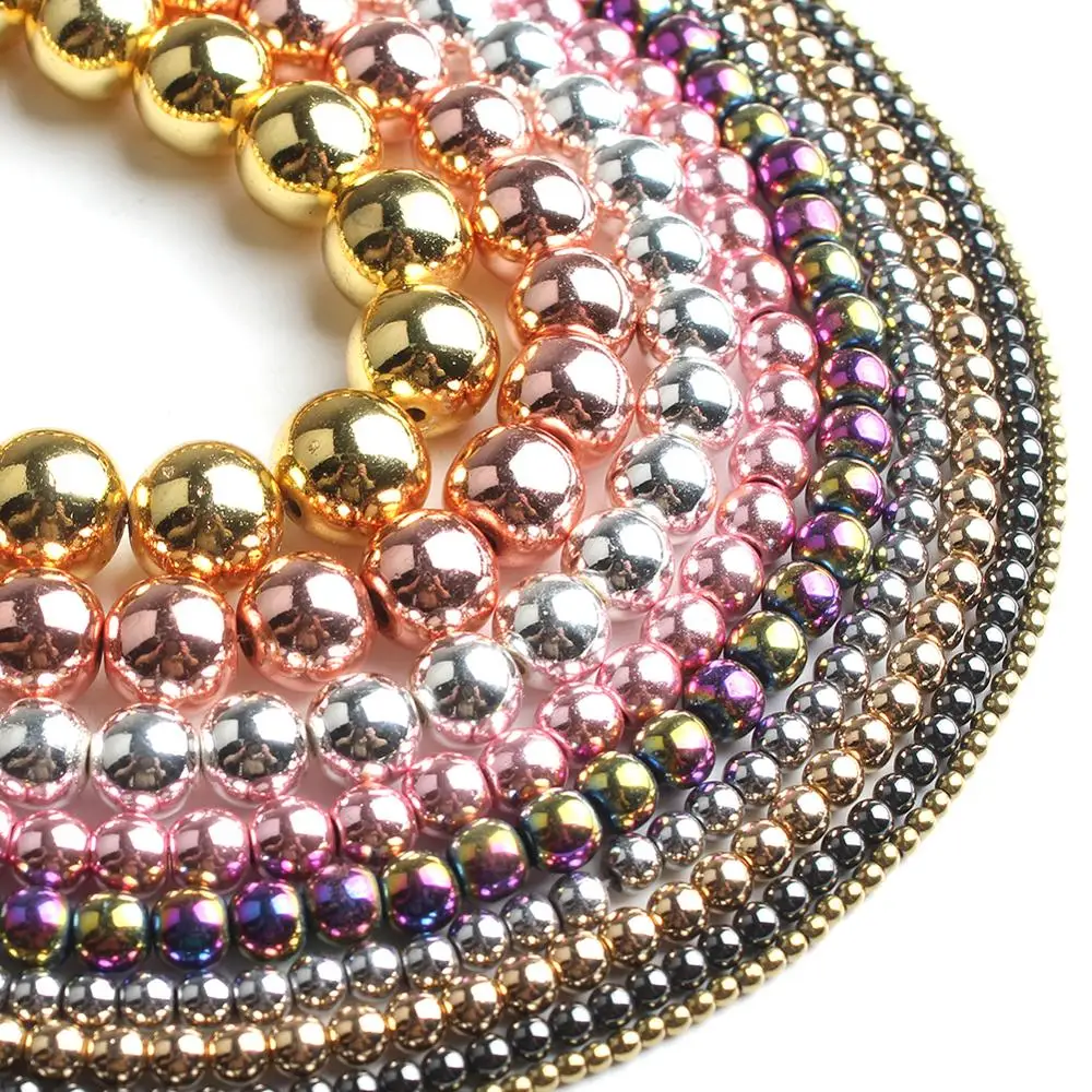 Beads Diy Bracelets Jewelry-Making Hematite Rose-Gold Round Silver-Plated Black Natural