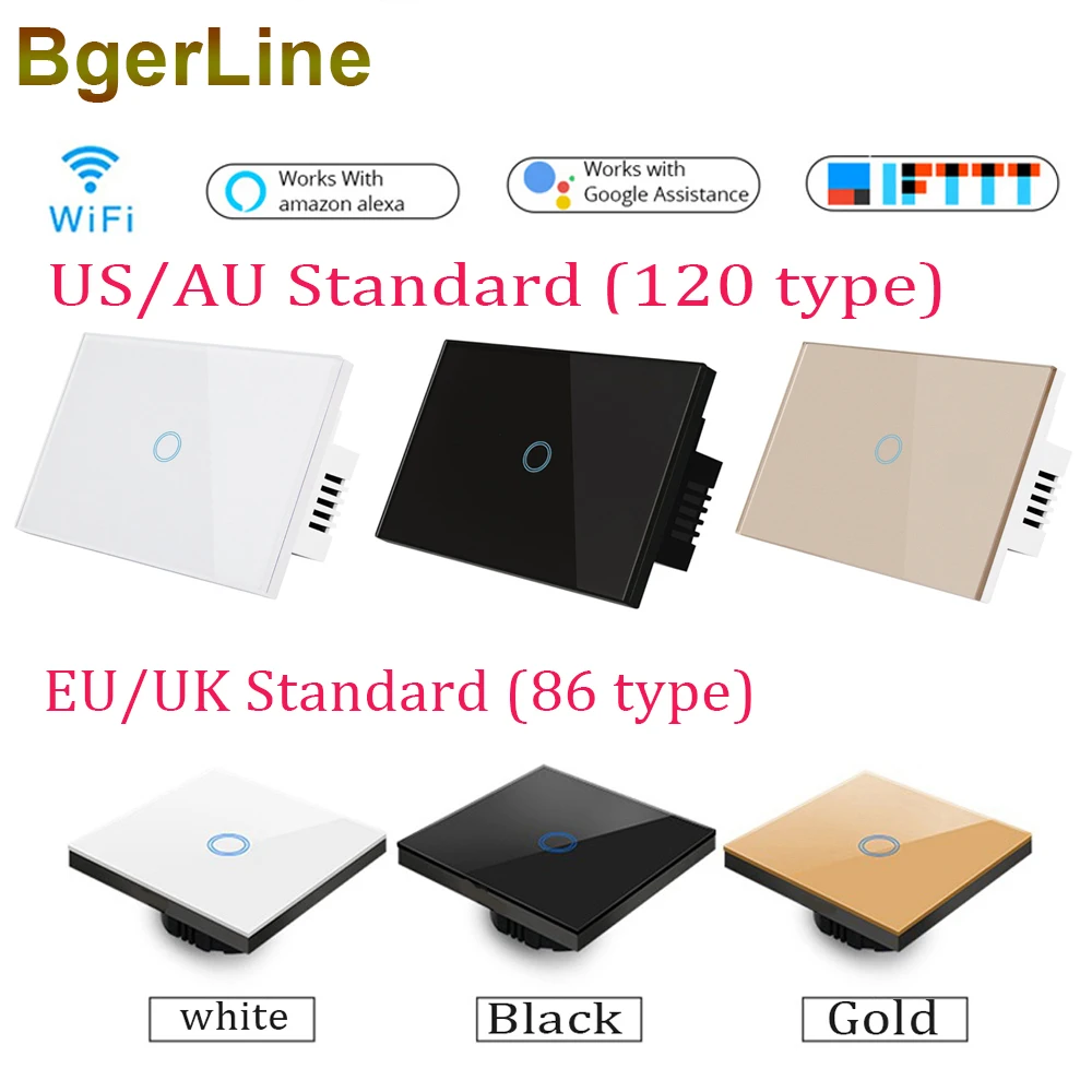 

EU US UK standard 1 2 3 gang wifi smart Touch wall switch home light switch 1 way wifi light switch work with Alexa google home
