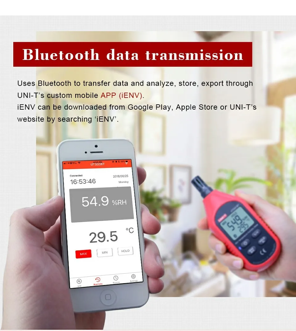 UNI-T Мини ЖК Цифровой термометр гигрометр Bluetooth цифровой Температура Влажность Анемометр тестер склад UT333BT серия
