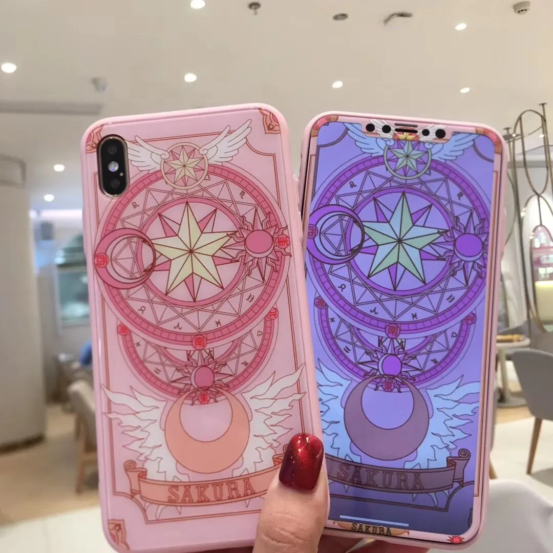 Для iPhone 6 6S 7 8 Plus XR X XS Max Sailor Moon Cardcaptor Sakura стеклянный жесткий чехол для телефона+ Защитная пленка для экрана из закаленного стекла