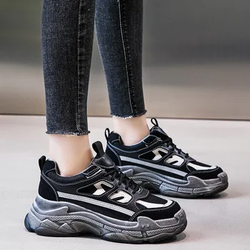 

Sneakers Women Thick Bottom Shoes Genuine Leather Thick Bottom Round Thicken Breathing Women Keep Warm Shoes I5-43