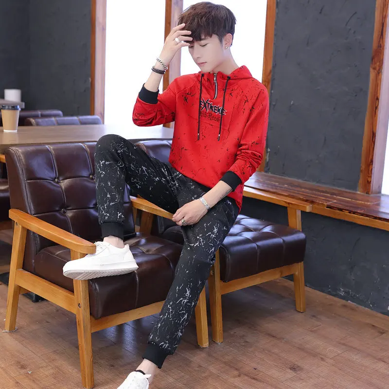 

2019 Spring Men Camouflage Sports Set Hooded Slim Fit Korean-style Casual Two-Piece Hoodie Fashion 389