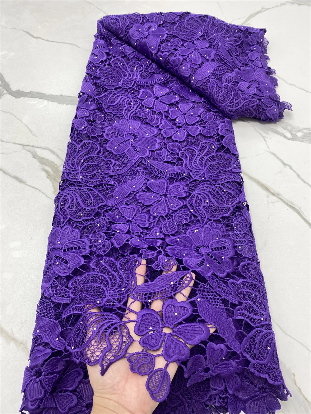 

African Purple Cord Lace Fabric 2023 High Quality Nigerian Guipurer Lace For Bridal Embroidery FranceLace Fabric Dress 5010B