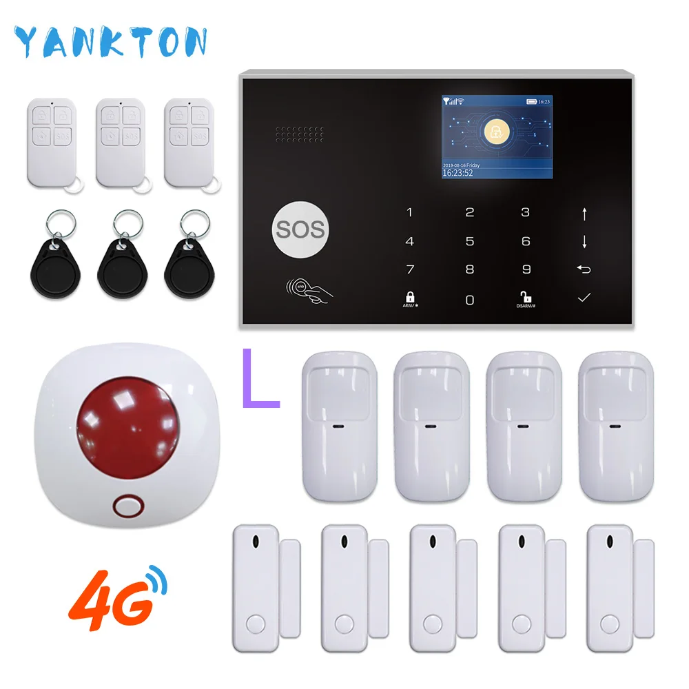 Переключаемая беспроводная домашняя охранная система Tuya на 11 языков, 3G и 4G, Wi-Fi сигнализация, 433 МГц, RFID карта, устройство для снятия руки, приложение, дистанционное управление - Цвет: YK-015-4G-G30-Si-L