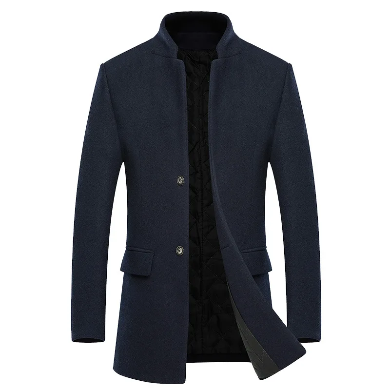 Men Woolen Coat Winter Men's Fashion Warm Wool Jacket Casual Stand collar Slim Overcoat Mens Long Trench Coat Male Outerwear 4XL