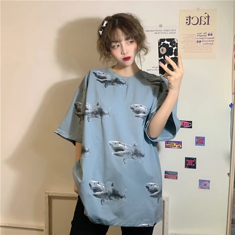 New Top short-sleeved women's tshirt loose was thin oversized half-sleeved clothes tide Korean Harajuku t shirt hip hop brandy