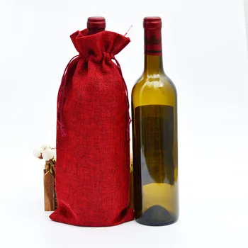 

12pcs Wine Bottle Bag Drawstring Flax Solid Color Champagne Cover Reusable Decoration Gift Wrap Pouch