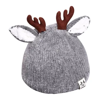 

Antlers Baby Hat 2019 Christmas Kids Boys Girls Hat Lovely Ears Knit Skull Cap Solid Cotton Lining Thick Toddlers Molding Cap