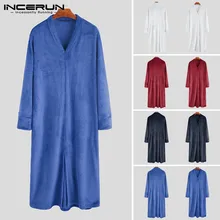 INCERUN Модные мужские фланелевые халаты с длинным рукавом уютные V образным вырезом теплые халаты Ночная рубашка зимний женский халат из кораллового флиса