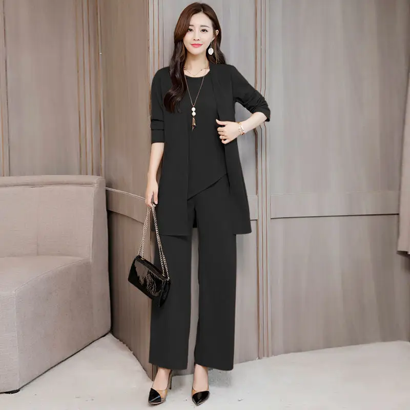 Women Tracksuit Long Sleeve Cardigan And Sleeveless Pullover Tops And Wide Leg Pants Suit Women's Sets Knitted 3 Pieces Set
