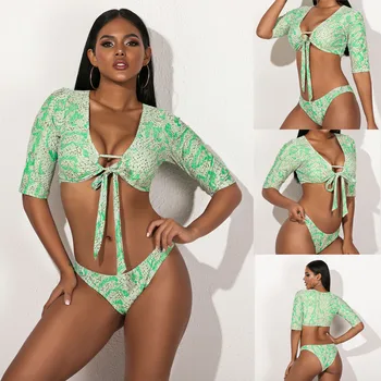 

Two Piece Bikini Set Women Stripe Printing Bangdage Padded Bikini Push up 2 Piece Bikini Sets Biquini 2020 Beach Swimsuits #C3