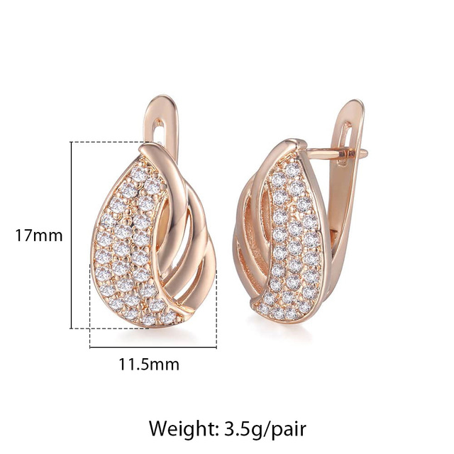 Shaped Stud Earring 585 White Rose Gold Color Geometric Cut Out Leaf Clear Cubic Zircon Drop Earrings for Women Girl GE291