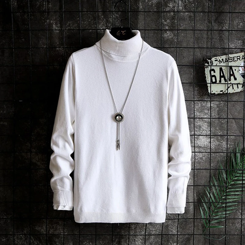Men's Sweater Pullover Fashion Simple Knitted Sweaters Black Loose Long Sleeve Multicolor Winter Soft Warm Wool Turtleneck Hot