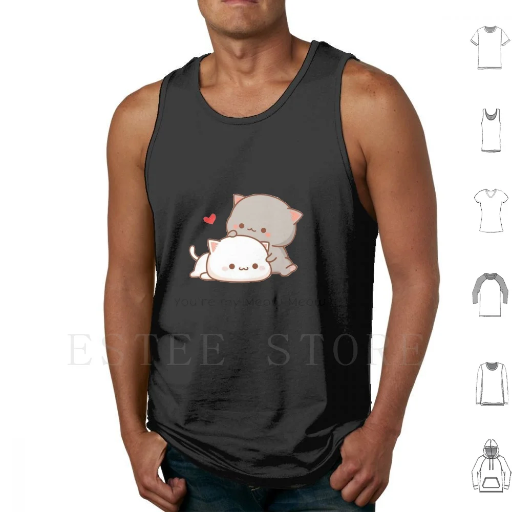 You're My Meow Cat Love Tank Tops Vest Cotton Kawai Kawaii Cute Fart Couple Heart Single Mine Pink White | Мужская одежда