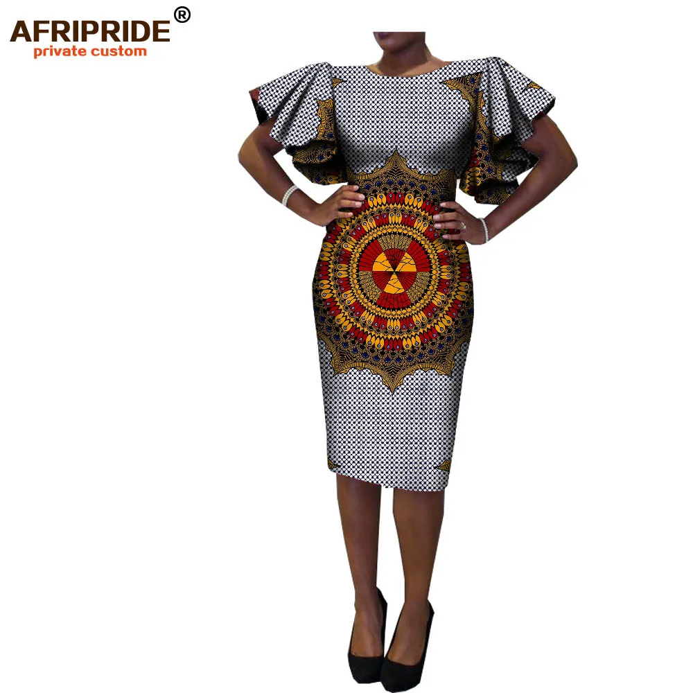 Новое Африканское весеннее женское платье AFRIPRIDE с коротким рукавом-бабочкой и О-образным вырезом длиной до колена повседневное хлопковое платье для женщин A7225133 - Цвет: 512J