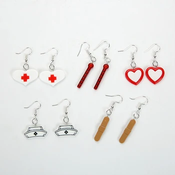 

1pair Cute Nurse Cap Heart Dhermometer Drop Earrings Resin Earrings for women Birthday Gifts Jewelry