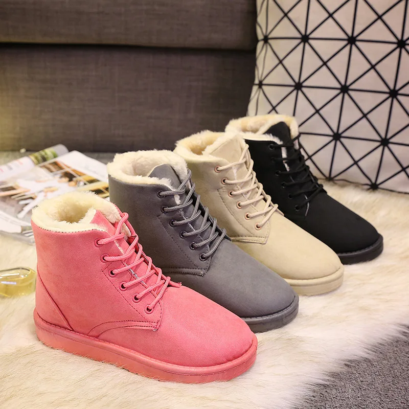 

2019 Snow Boots Women Winter Shoes Faux Suede Boots Wool Keep Lace-Up Flat With Warm Sweet Boots Solid Shoes Zapatos De Mujer