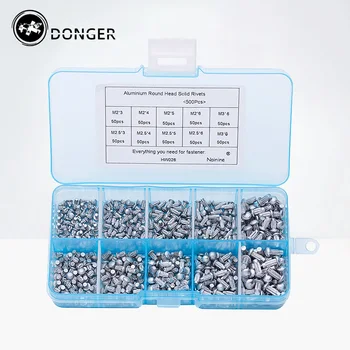 

500Pcs/set GB827 M2 M2.5 M3 Knurled Solid Aluminum Rivet Kit HW026