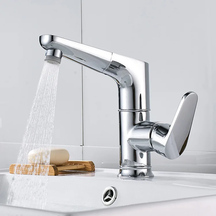 

Bathroom Hot And Cold Can Smoke Tap Wash Basin Inter-platform Basin Stretching Tap Shower Water Extractor Pullout Faucet