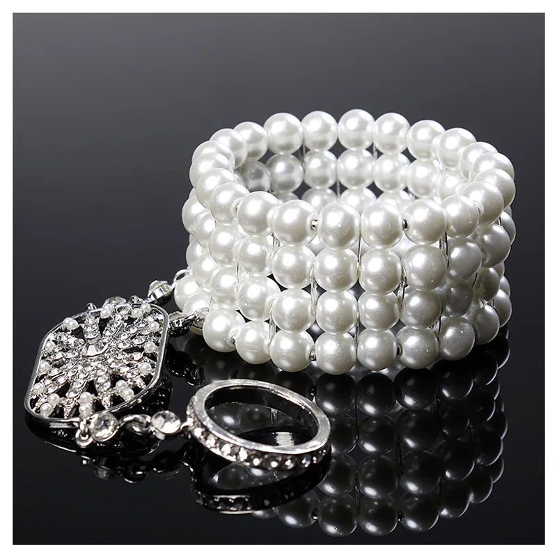 Anime Bracelet Art Deco The Great Gatsby Inspired Flower Simulated Pearl Bracelet Set Wedding Bridal Bracelet 1920s Flapper Accessories