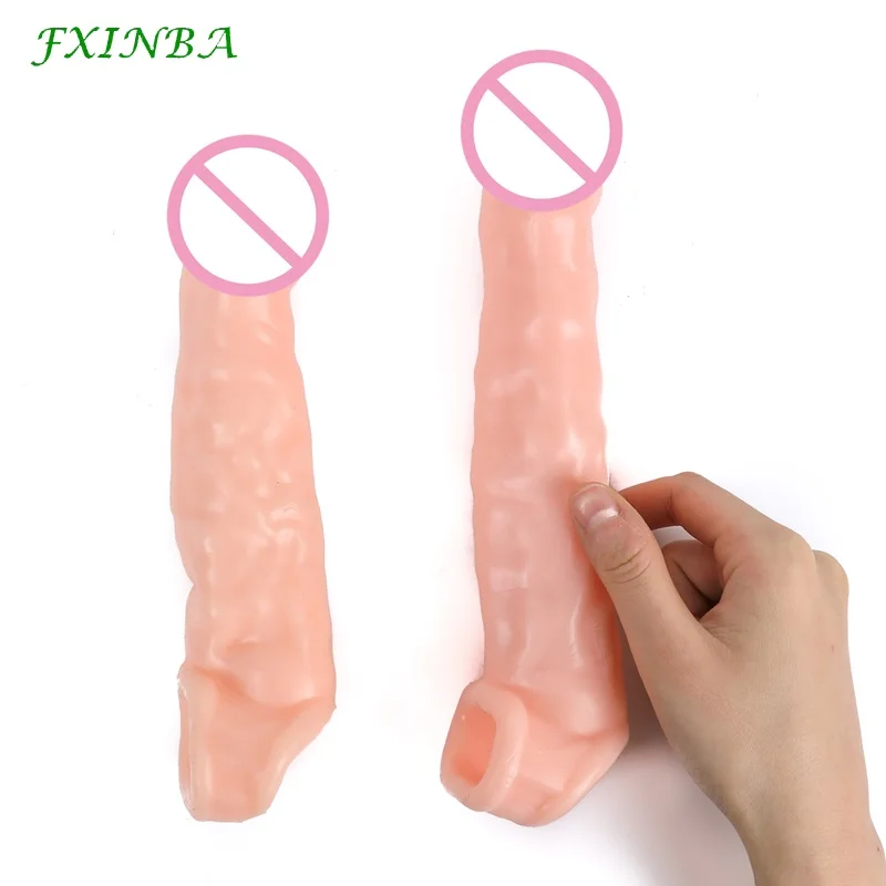 FXINBA Large Penis Extender Sleeve Reusable Comdom Delay Ejaculation Penis Sleeve Dick Male Dildo Enlargers Sex Toys For Men