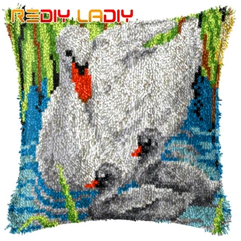 

Latch Hook Kit Snow Rabbits Cushion Cover Pre-Printed Canvas DIY Yarn Crochet Crafts Pillow Case Size 43x43cm Sofa Bed Pillows