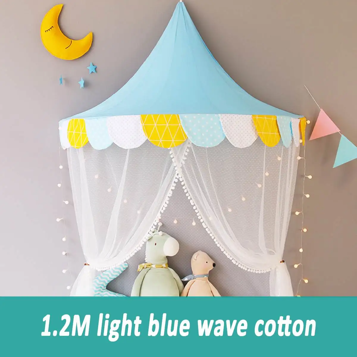 1,2 м детские палатки teepee дети играют из хлопчатобумажной ткани в виде героя кровать, палатка навес складная кроватка палатка Детские ру я декора подарки на день рождения фон для фотосъемки - Цвет: Light Blue Wave
