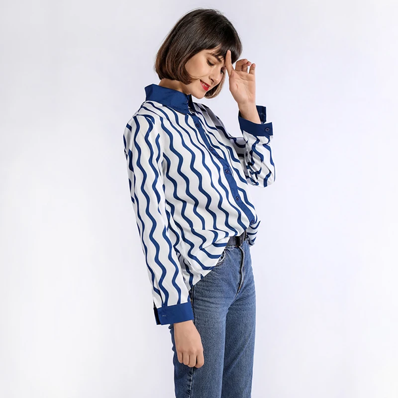 Women's Blouse Striped Long Sleeve Shirt Spring Button Office Lady Tops and Blouses Summer Elegant Women Blouses Plus Size 2XL