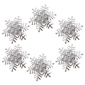 

6pcs Silver Snowflake Design Napkin Rings Sparkling Rhinestone Napkin Buckles Metal Napkin Holders Christmas Dinning Table Setti