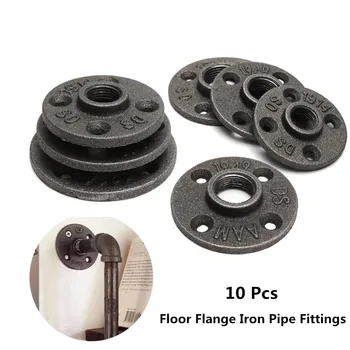 

10Pcs 1/2" 3/4" 1'' Black Decorative Malleable Iron Floor/Wall Flange Malleable Cast Iron Pipe Fittings BSP Threaded Hole