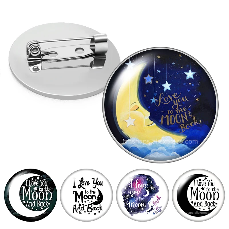 I love you to the Moon and back Letters Glass cabochon Brooch Dome Photo Jewelry Brooches Pin Men Woman Gift | Украшения и