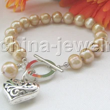 DYY 914+++ красивый " 10 мм, цвет шампанского круглый пресноводный жемчуг браслет